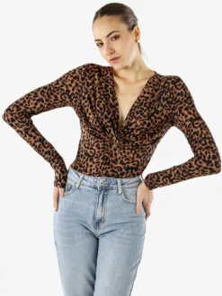 Solada Top body donna maculato a maniche lunghe - marrone
