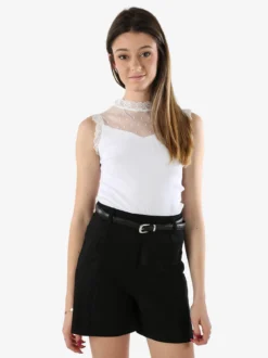 Solada Top body donna senza maniche con inserti in tulle e pizzo - bianco