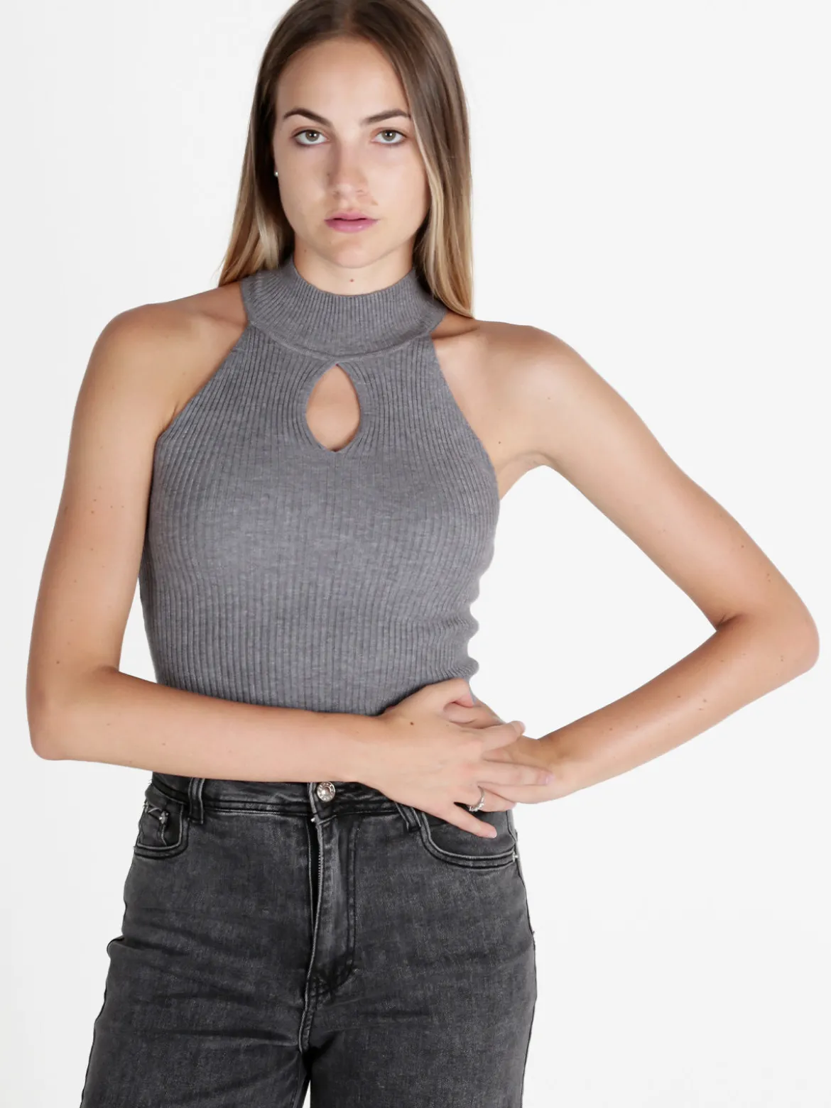 Solada Top donna a costine con collo a lupetto