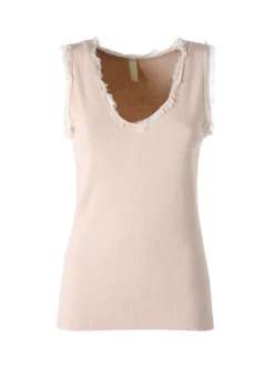Solada Top donna a costine con scollo a V e bordi sfrangiati - rosa