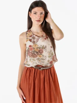 Solada Top donna a palloncino con stampe - khaki