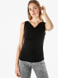 Solada Top donna arricciato sui lati con scollo a cascata - nero