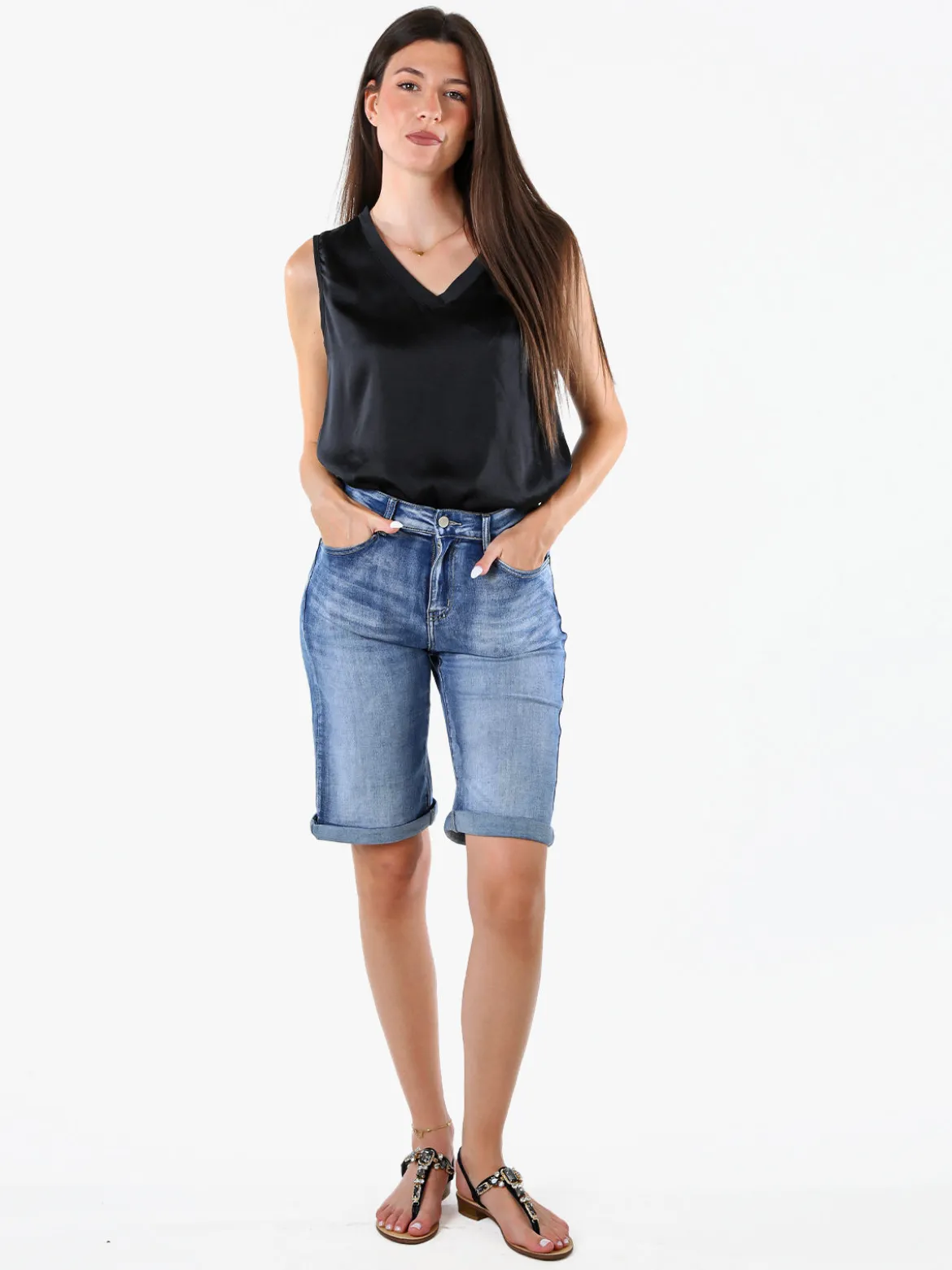 Solada Top donna a spalla larga con scollo a V - nero