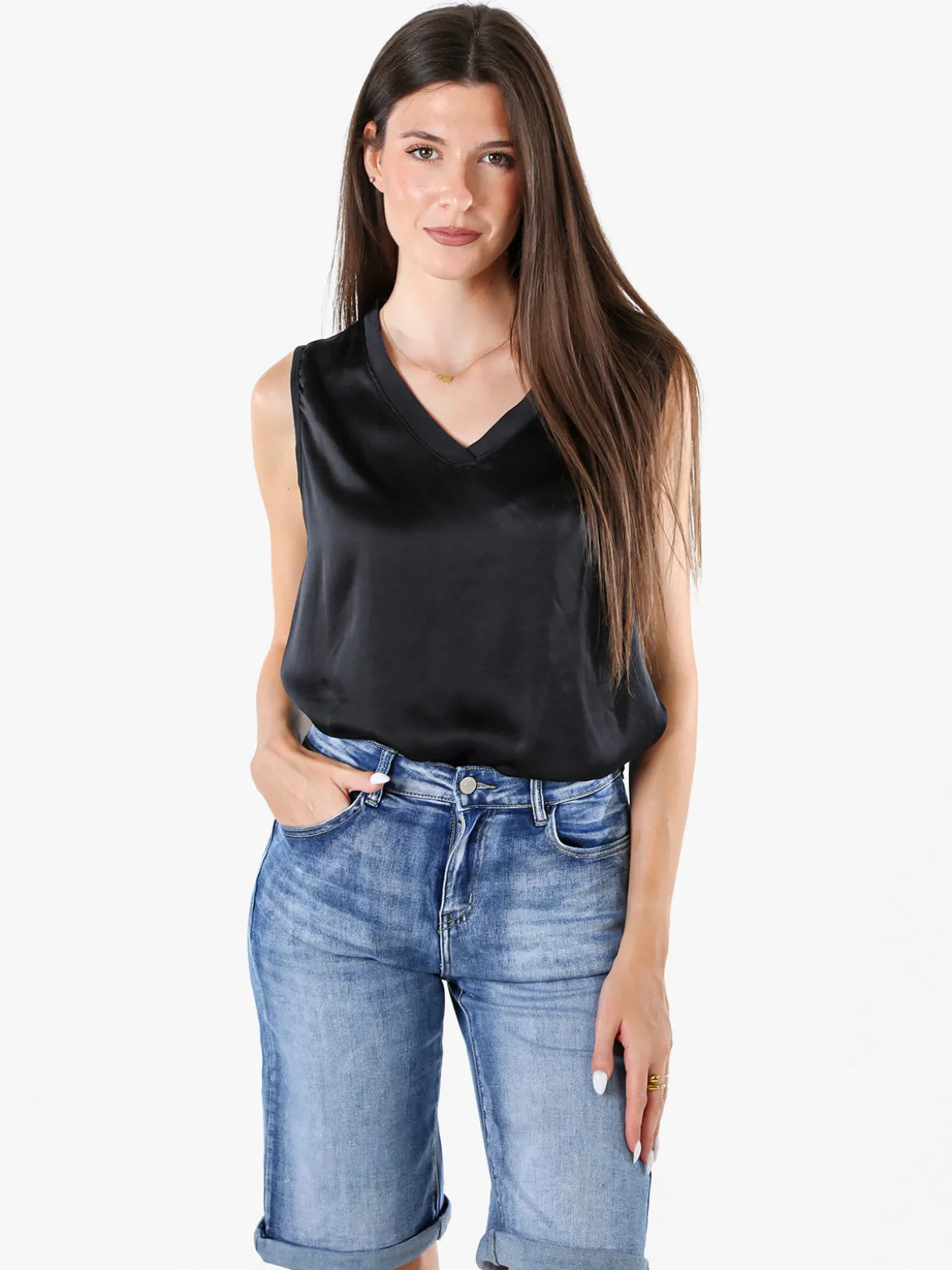 Solada Top donna a spalla larga con scollo a V - nero