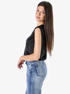 Solada Top donna a spalla larga con scollo a V - nero