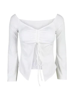 Solada Top donna con maniche lunghe a campana e laccetti - bianco