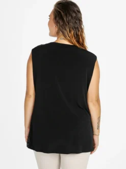 Solada Top donna con paillettes e scollo a cascata linea curvy - nero