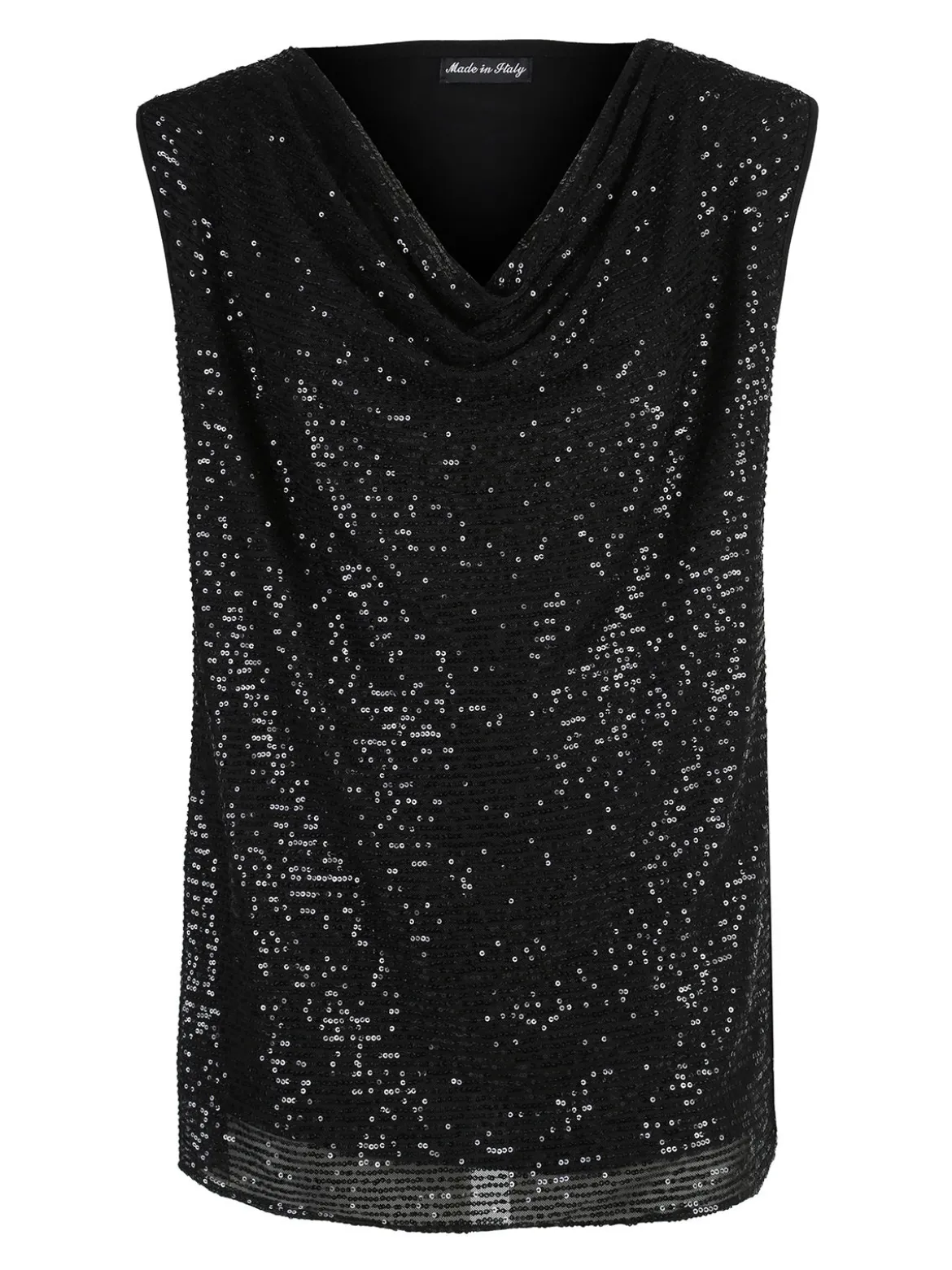 Solada Top donna con paillettes e scollo a cascata linea curvy - nero
