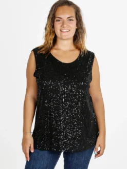 Solada Top donna con paillettes linea curvy - nero