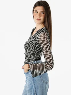 Solada Top donna con scollo a V e maniche lunghe a campana - nero