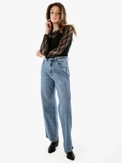 Solada Top donna con scollo e maniche lunghe in pizzo - nero