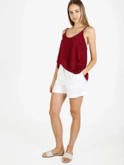 Solada Top donna con spalline sottili e perline dorate - bordeaux