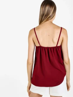 Solada Top donna con spalline sottili e perline dorate - bordeaux