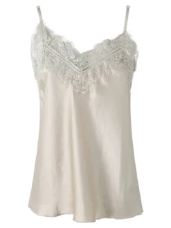Solada Top donna con spalline sottili e scollo a V con pizzo - beige