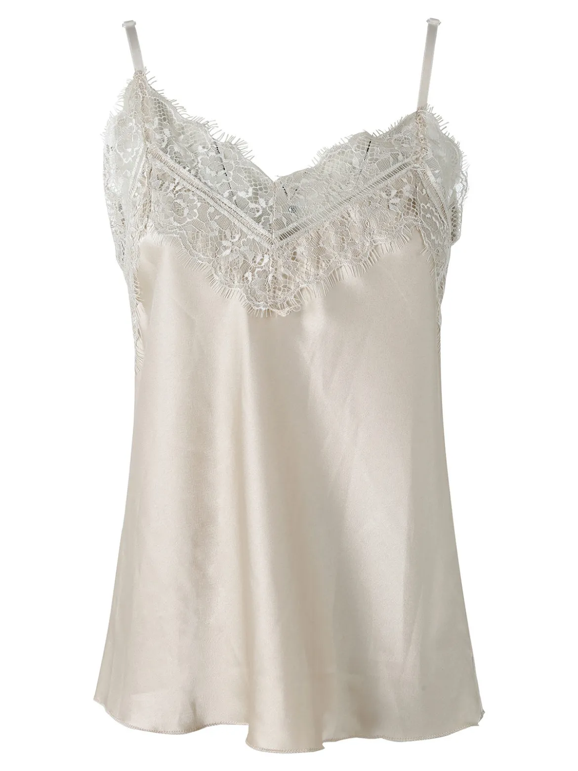 Solada Top donna con spalline sottili e scollo a V con pizzo - beige
