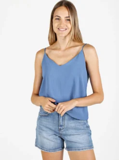 Solada Top donna con spalline sottili e scollo V - azzurro