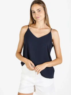 Solada Top donna con spalline sottili e scollo V - blu scuro