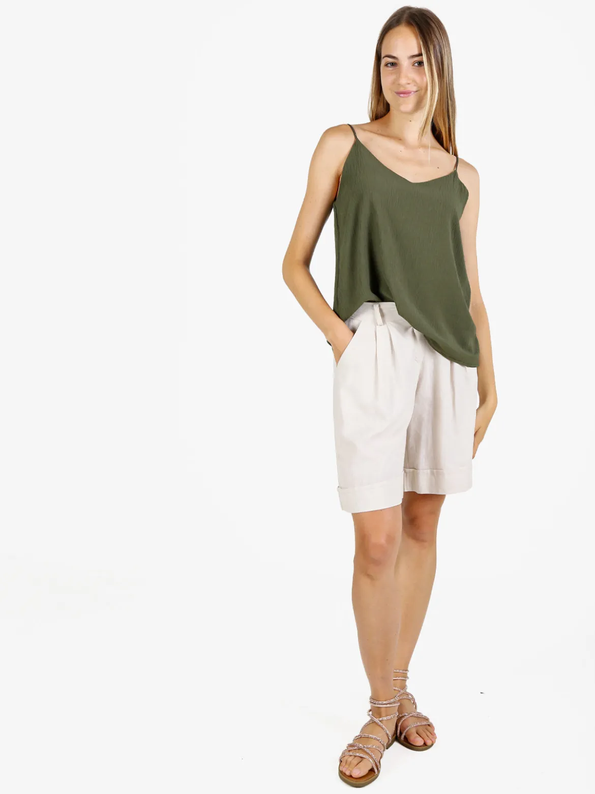 Solada Top donna con spalline sottili e scollo V - militare