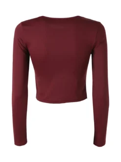 Solada Top donna cropped a maniche lunghe con scollo tondo - bordeaux