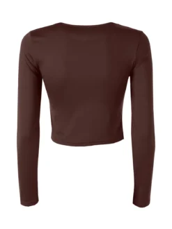 Solada Top donna cropped a maniche lunghe con scollo tondo - moro
