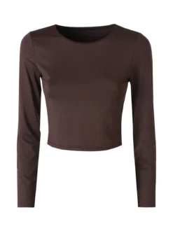 Solada Top donna cropped a maniche lunghe con scollo tondo - moro