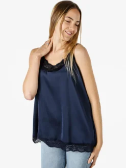 Solada Top donna effetto raso con pizzo - blu scuro