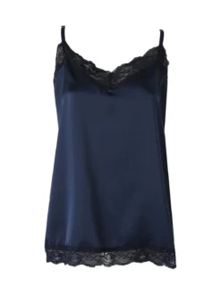 Solada Top donna effetto raso con pizzo - blu scuro
