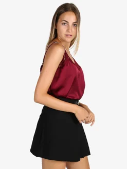 Solada Top donna effetto raso con pizzo - bordeaux