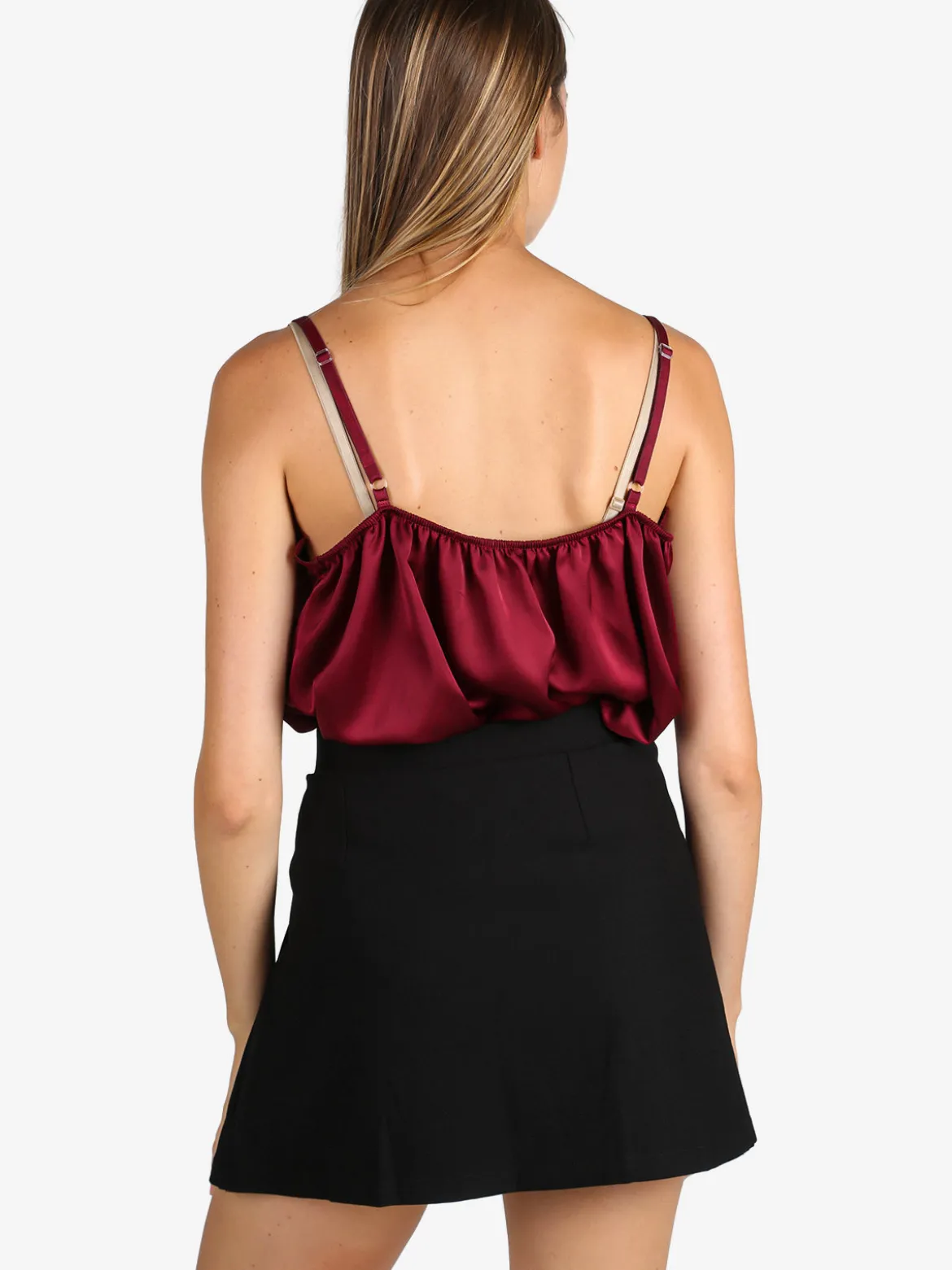 Solada Top donna effetto raso con pizzo - bordeaux