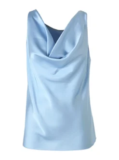 Solada Top donna effetto raso con scollo a cascata - azzurro