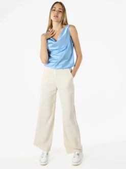 Solada Top donna effetto raso con scollo a cascata - azzurro