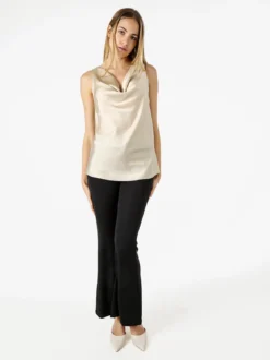 Solada Top donna effetto raso con scollo a cascata - beige