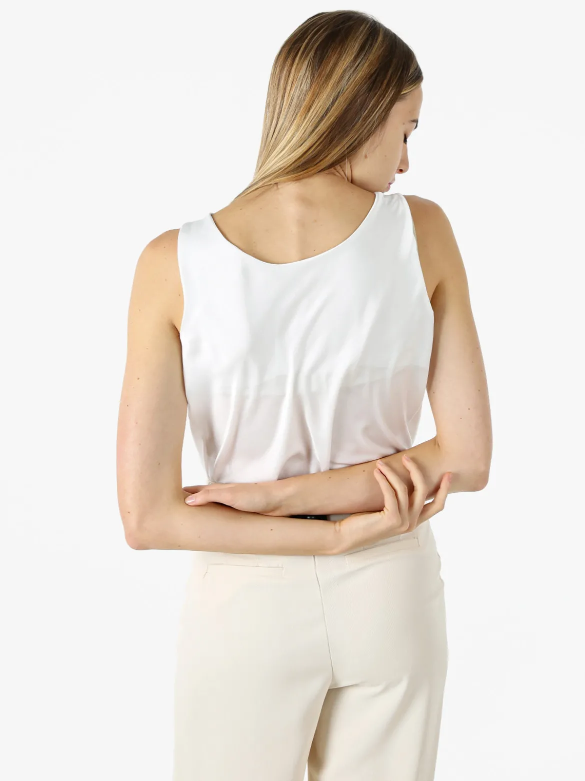 Solada Top donna effetto raso con scollo a cascata - bianco