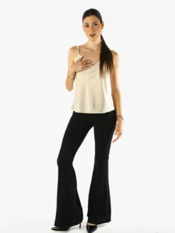 Solada Top donna effetto raso con scollo a V davanti e dietro - beige