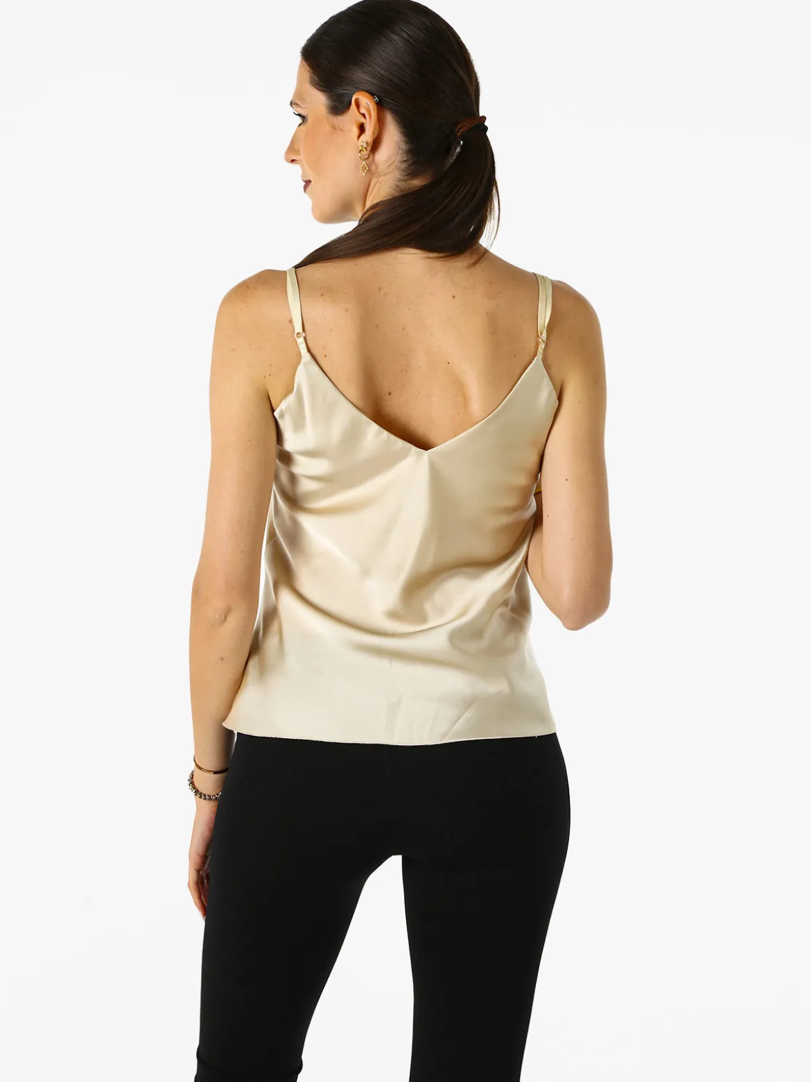 Solada Top donna effetto raso con scollo a V davanti e dietro - beige
