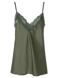 Solada Top donna effetto raso con scollo in pizzo e spalline strette - verde