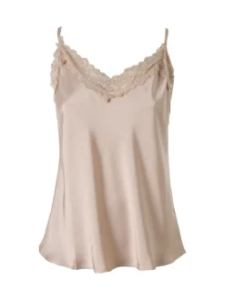 Solada Top donna effetto raso con scollo in pizzo e spalline strette - beige