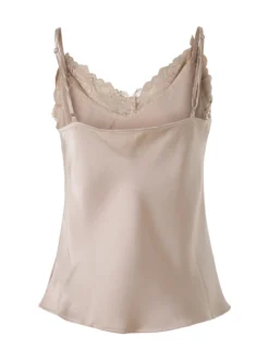 Solada Top donna effetto raso con scollo in pizzo e spalline strette - beige