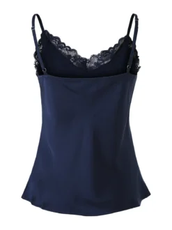 Solada Top donna effetto raso con scollo in pizzo e spalline strette - blu scuro