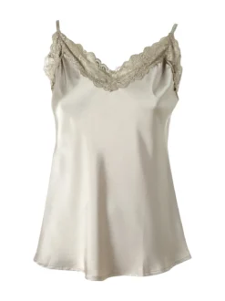 Solada Top donna effetto raso con scollo in pizzo e spalline strette - taupe
