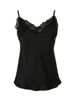 Solada Top donna effetto raso con scollo in pizzo e spalline strette - nero