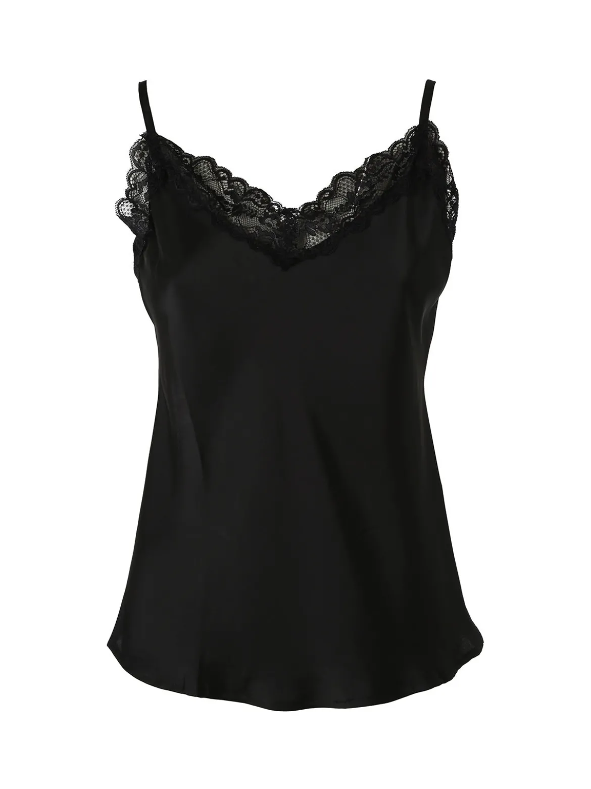 Solada Top donna effetto raso con scollo in pizzo e spalline strette - nero