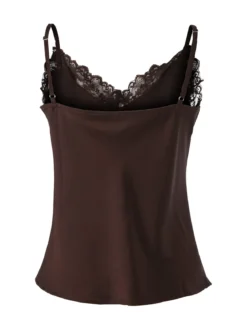 Solada Top donna effetto raso con scollo in pizzo e spalline strette - moro