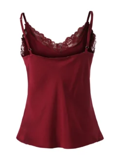 Solada Top donna effetto raso con scollo in pizzo e spalline strette - bordeaux