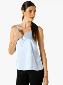 Solada Top donna effetto raso con spalline strette - azzurro
