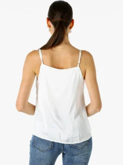 Solada Top donna effetto raso con spalline strette - bianco