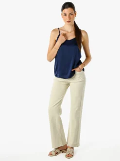 Solada Top donna effetto raso con spalline strette - blu scuro