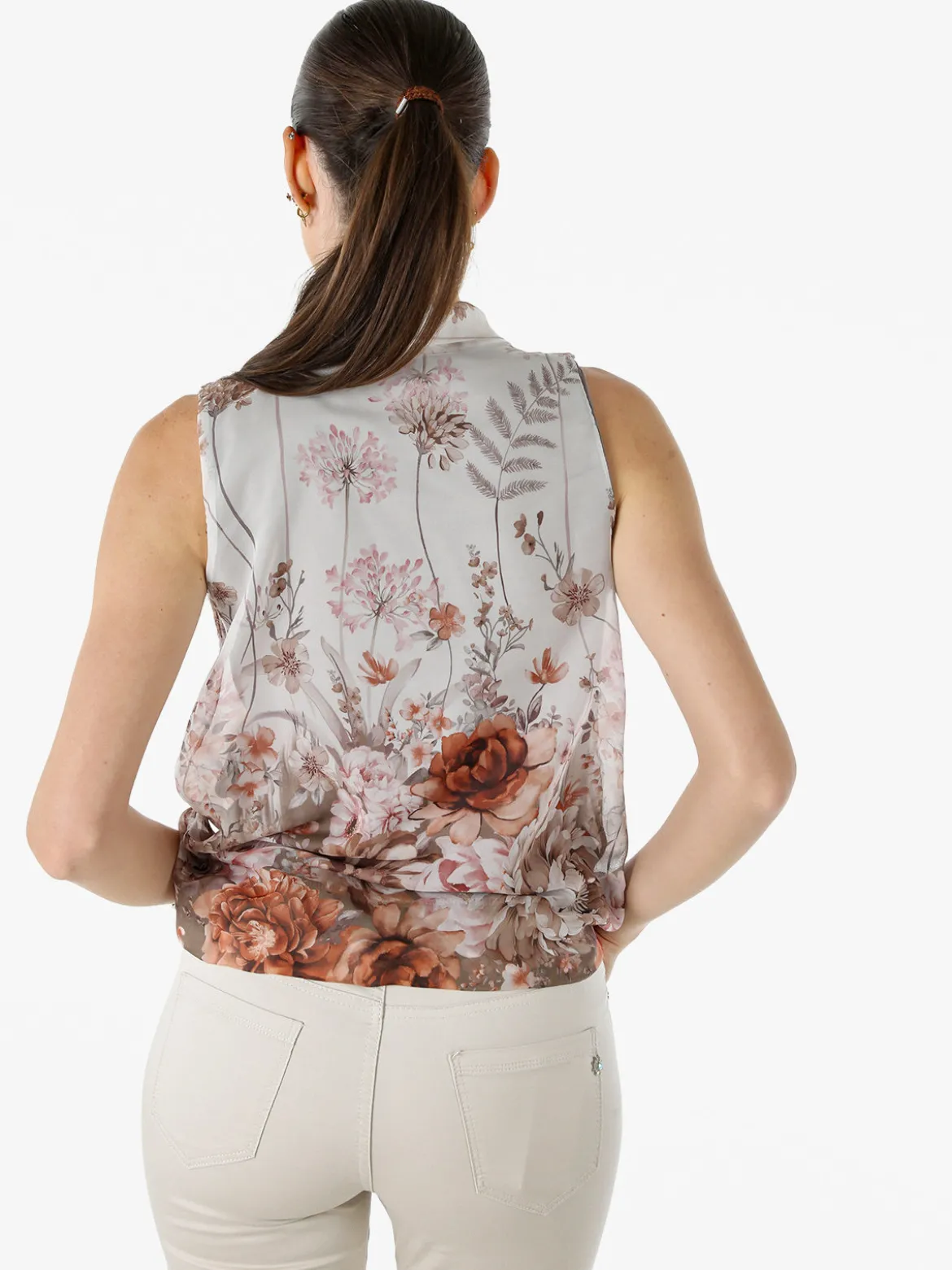 Solada Top donna floreale con fiocco al collo - multicolore