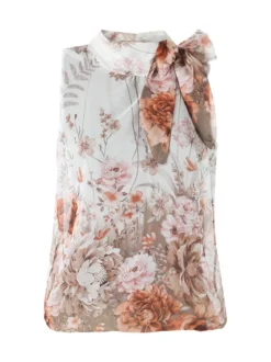Solada Top donna floreale con fiocco al collo - multicolore