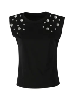 Solada Top donna in cotone con borchie - nero